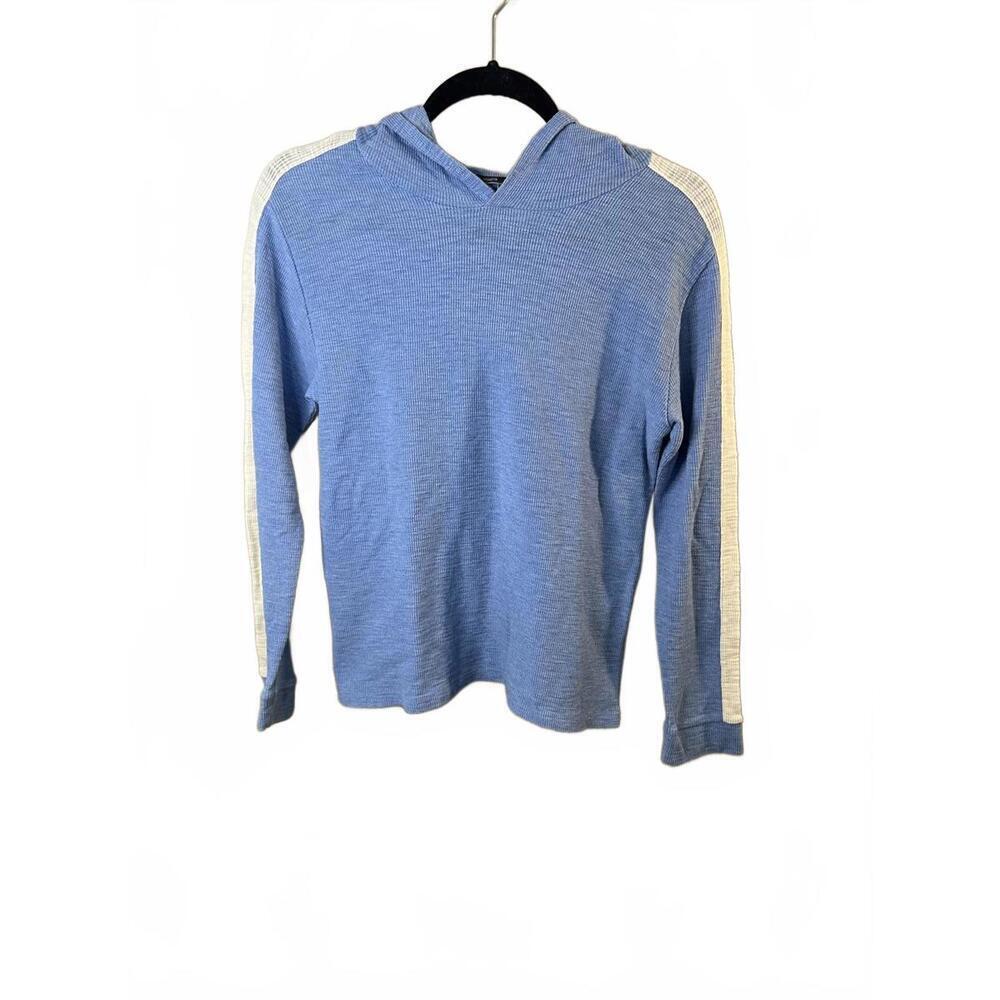 Vince Women's Blue Hoodie with White Stripe Detail 100% Cotton Size Large